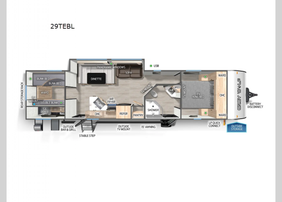 Floorplan - 2025 Cherokee Grey Wolf Black Label 29TEBL Travel Trailer