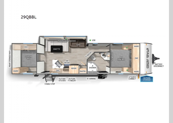 Floorplan - 2025 Cherokee Grey Wolf Black Label 29QBBL Travel Trailer