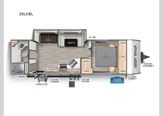 Floorplan - 2025 Cherokee Grey Wolf Black Label 26LKBL Travel Trailer