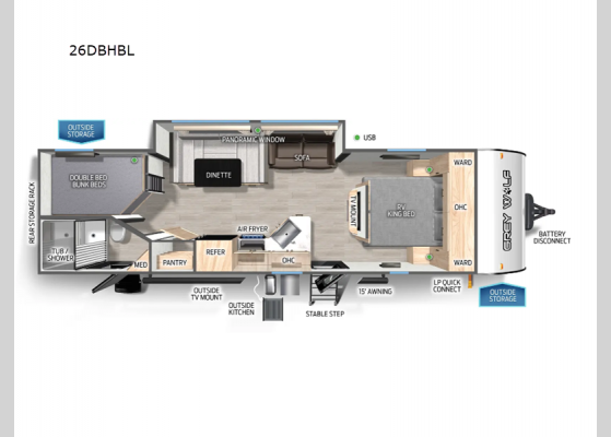 Floorplan - 2025 Cherokee Grey Wolf Black Label 26DBHBL Travel Trailer