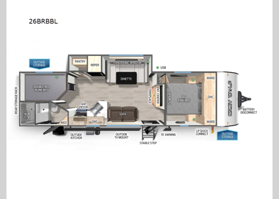 Floorplan - 2025 Cherokee Grey Wolf Black Label 26BRBBL Travel Trailer