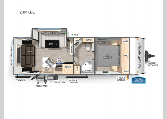 Floorplan - 2025 Cherokee Grey Wolf Black Label 23MKBL Travel Trailer