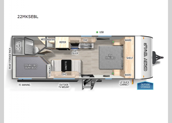 Floorplan - 2025 Cherokee Grey Wolf Black Label 22MKSEBL Travel Trailer