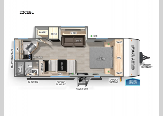 Floorplan - 2025 Cherokee Grey Wolf Black Label 22CEBL Travel Trailer