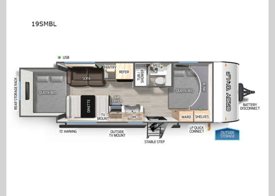 Floorplan - 2025 Cherokee Grey Wolf Black Label 19SMBL Travel Trailer