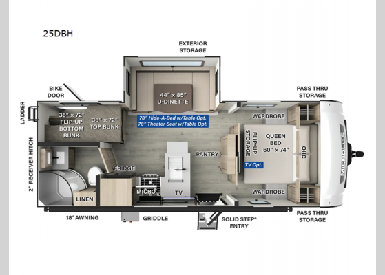 Floorplan - 2025 Flagstaff Micro Lite 25DBH Travel Trailer