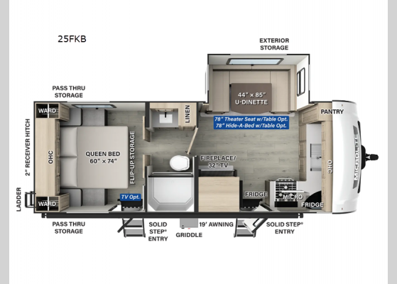 Floorplan - 2025 Flagstaff Micro Lite 25FKB Travel Trailer