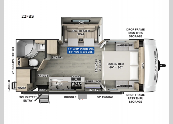 Floorplan - 2025 Flagstaff Micro Lite 22FBS Travel Trailer