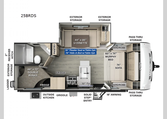 Floorplan - 2025 Flagstaff Micro Lite 25BRDS Travel Trailer