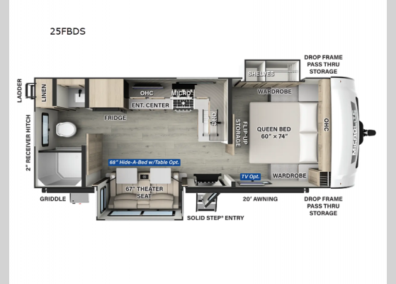 Floorplan - 2025 Flagstaff Micro Lite 25FBDS Travel Trailer