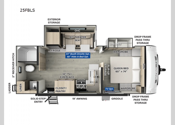 Floorplan - 2025 Flagstaff Micro Lite 25FBLS Travel Trailer