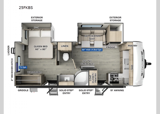 Floorplan - 2025 Flagstaff Micro Lite 25FKBS Travel Trailer