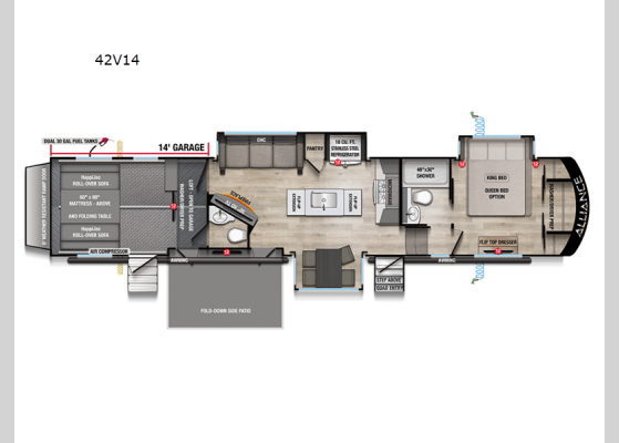 Floorplan - 2025 Valor 42V14 Toy Hauler Fifth Wheel