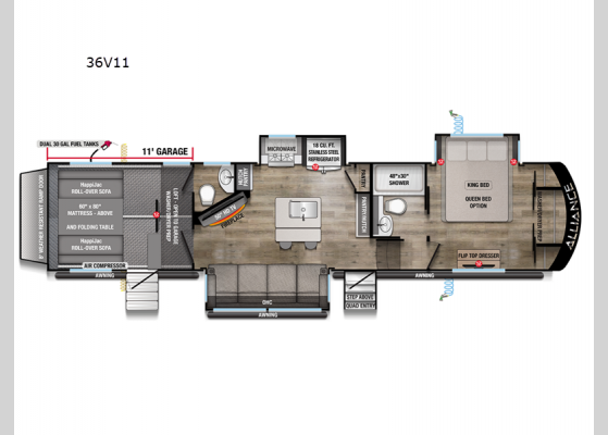 Floorplan - 2025 Valor 36V11 Toy Hauler Fifth Wheel