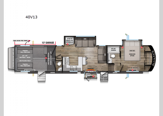 Floorplan - 2025 Valor 40V13 Toy Hauler Fifth Wheel