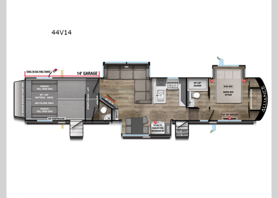 Floorplan - 2025 Valor 44V14 Toy Hauler Fifth Wheel