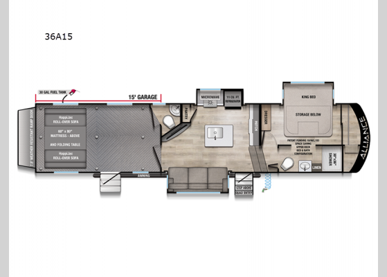 Floorplan - 2025 Valor All-Access 36A15 Toy Hauler Fifth Wheel