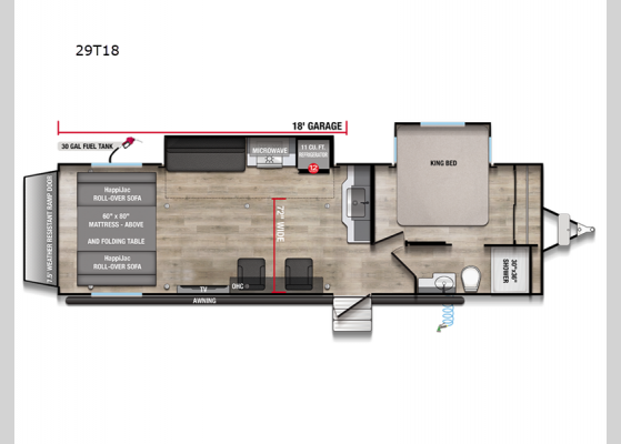 Floorplan - 2025 Valor All-Access 29T18 Toy Hauler Travel Trailer