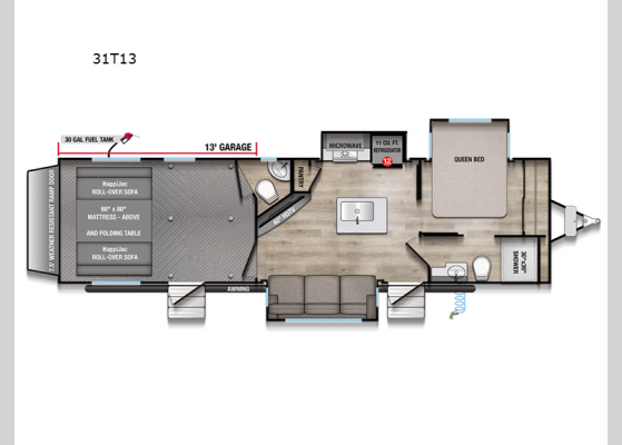 Floorplan - 2025 Valor All-Access 31T13 Toy Hauler Travel Trailer