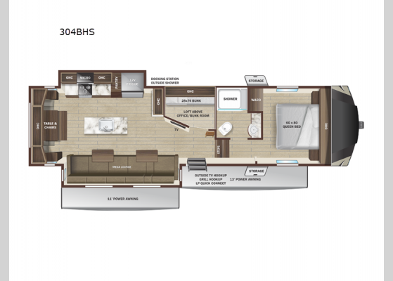 Floorplan - 2025 Roamer Light Duty 304BHS Fifth Wheel