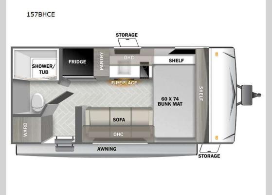 Floorplan - 2024 EVO Select 157FBCE Travel Trailer