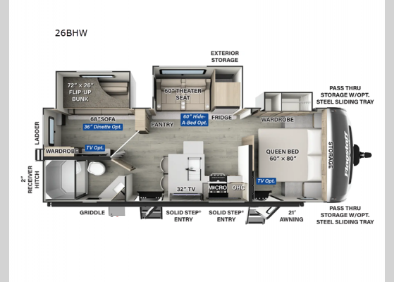 Floorplan - 2025 Flagstaff Super Lite 26BHW Travel Trailer