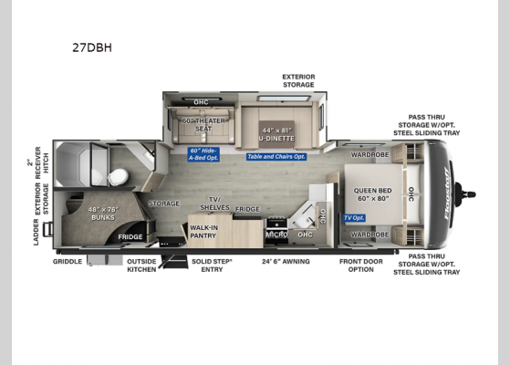 Floorplan - 2025 Flagstaff Super Lite 27DBH Travel Trailer