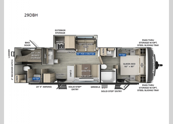 Floorplan - 2025 Flagstaff Super Lite 29DBH Travel Trailer