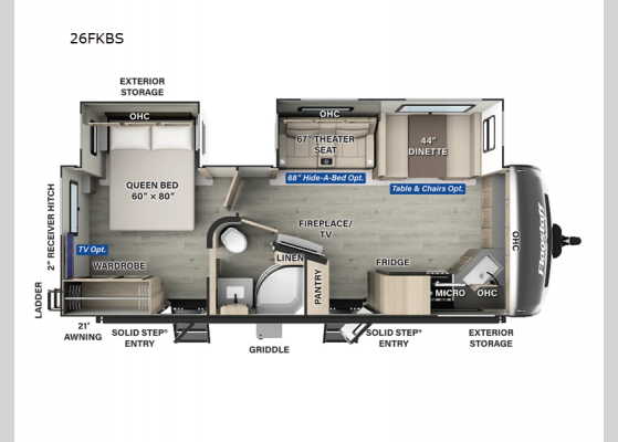 Floorplan - 2025 Flagstaff Super Lite 26FKBS Travel Trailer