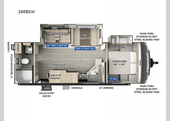 Floorplan - 2025 Flagstaff Super Lite 26RBWS Travel Trailer