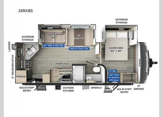 Floorplan - 2025 Flagstaff Super Lite 26RKBS Travel Trailer