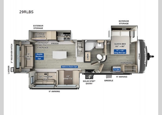 Floorplan - 2025 Flagstaff Super Lite 29RLBS Travel Trailer