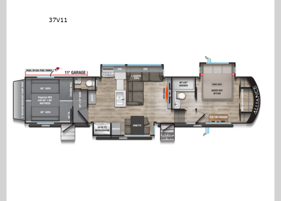 Floorplan - 2026 Valor 37V11 Toy Hauler Fifth Wheel