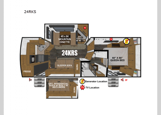 Floorplan - 2025 Back Country Series MTN TRX 24KRS Travel Trailer