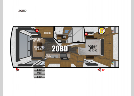 Floorplan - 2025 Back Country Series MTN TRX 20BD Travel Trailer