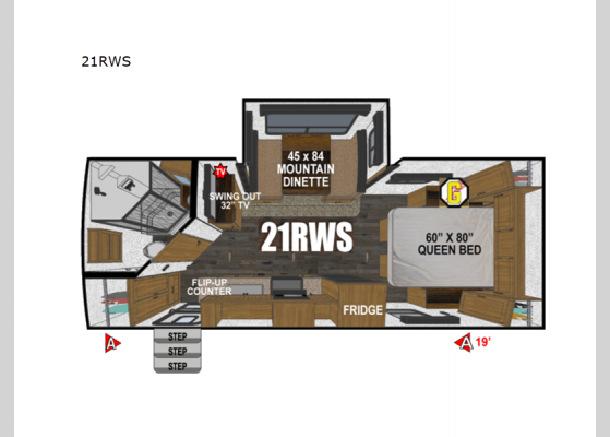 Floorplan - 2025 Back Country Series MTN TRX 21RWS Travel Trailer