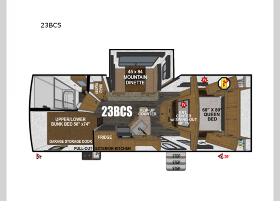 Floorplan - 2025 Back Country Series MTN TRX 23BCS Travel Trailer