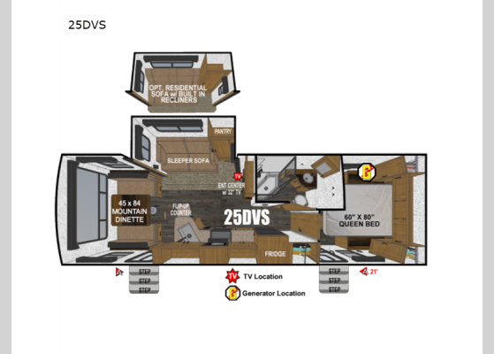 Floorplan - 2025 Back Country Series MTN TRX 25DVS Travel Trailer