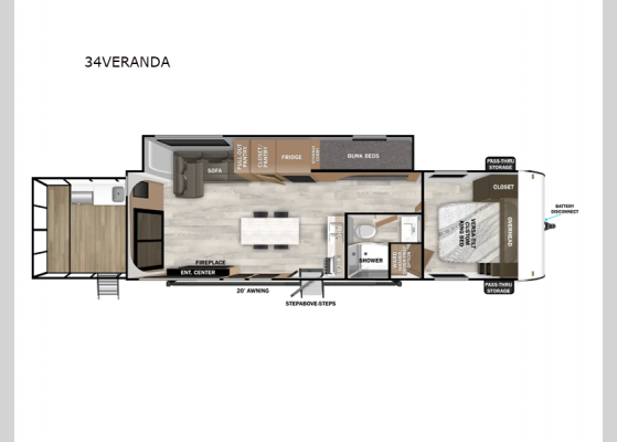 Floorplan - 2025 Wildwood 34VERANDA Travel Trailer