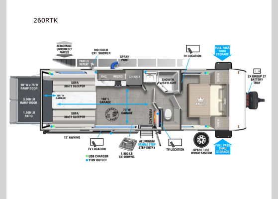 Floorplan - 2025 Wildwood FSX 260RTK Toy Hauler Travel Trailer