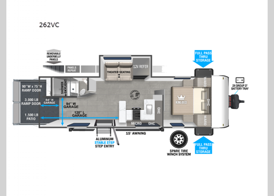 Floorplan - 2025 Wildwood FSX 262VC Toy Hauler Travel Trailer