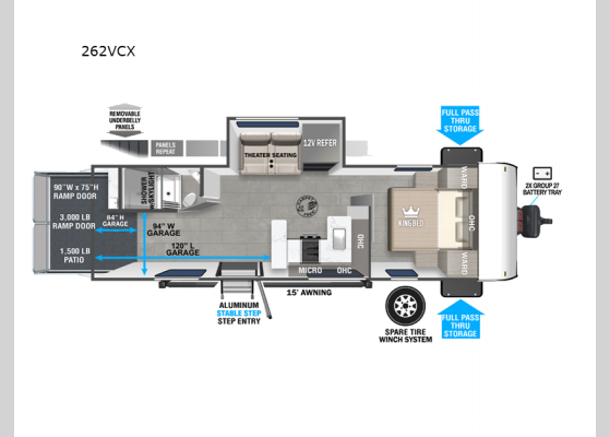 Floorplan - 2025 Wildwood FSX 262VCX Toy Hauler Travel Trailer