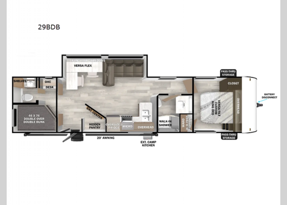 Floorplan - 2025 Wildwood 29BDB Travel Trailer