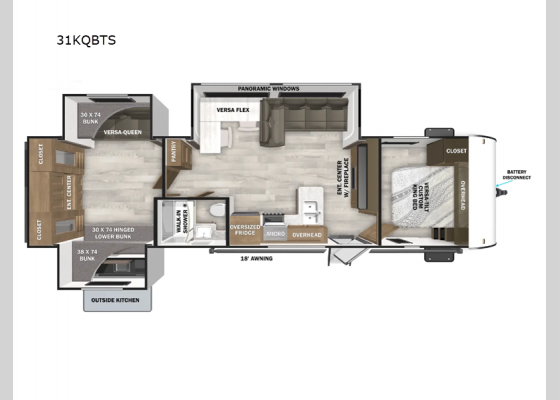 Floorplan - 2025 Wildwood 31KQBTS Travel Trailer