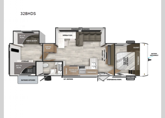 Floorplan - 2025 Wildwood 32BHDS Travel Trailer