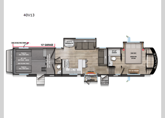 Floorplan - 2026 Valor 40V13 Toy Hauler Fifth Wheel