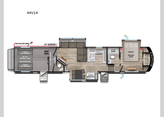 Floorplan - 2026 Valor 44V14 Toy Hauler Fifth Wheel