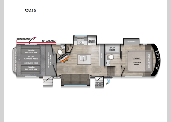 Floorplan - 2026 Valor All-Access 32A10 Toy Hauler Fifth Wheel