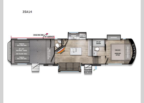 Floorplan - 2026 Valor All-Access 35A14 Toy Hauler Fifth Wheel