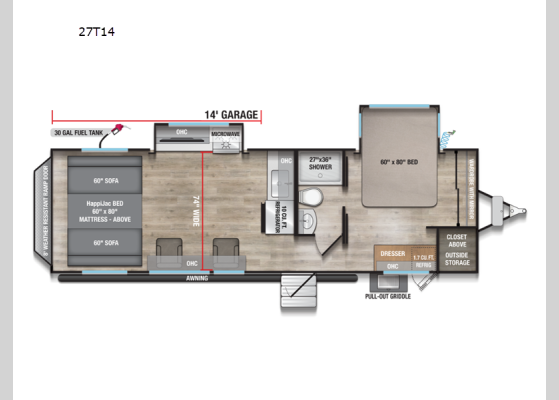 Floorplan - 2026 Valor All-Access 27T14 Toy Hauler Travel Trailer